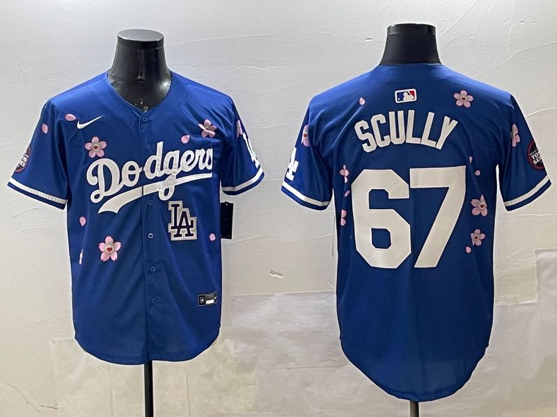 Men Los Angeles Dodgers #67 Scully Blue Sakura Edition 2025 Nike MLB Jersey style 2->los angeles dodgers->MLB Jersey